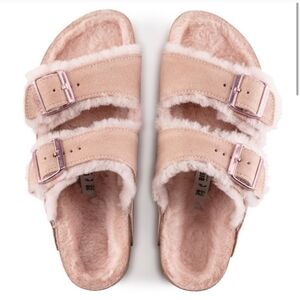 NWT Women's Birkenstock Arizona Shearling Light Rose Sandals Size 38